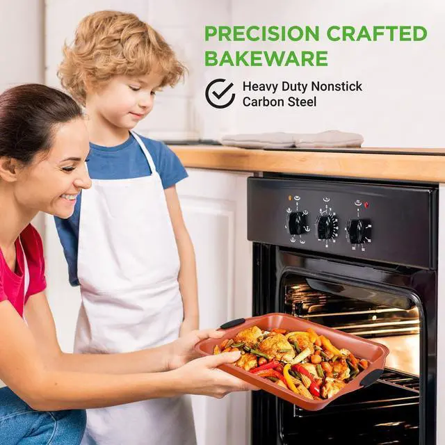 Alt view image 5 of 7 - NutriChef Professional Carbon Steel Nonstick Bakeware Set with Blue Silicone Handles, Flexible and Easy-to-Clean - NCSBS54S