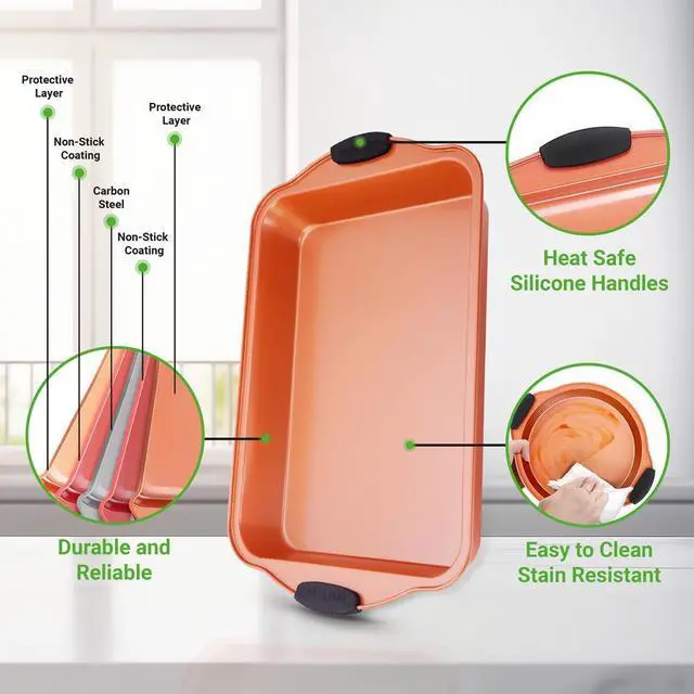 Alt view image 3 of 7 - NutriChef Professional Carbon Steel Nonstick Bakeware Set with Blue Silicone Handles, Flexible and Easy-to-Clean - NCSBS54S