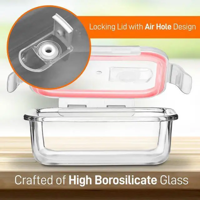 Alt view image 3 of 7 - NutriChef 10-Piece High Borosilicate Glass Food Storage Containers Set with Airtight Locking Lids, 30oz, Microwave, Oven, Freezer Safe - NCCLX5R9