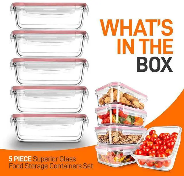 Alt view image 6 of 7 - NutriChef 10-Piece High Borosilicate Glass Food Storage Containers Set with Airtight Locking Lids, 30oz, Microwave, Oven, Freezer Safe - NCCLX5R9