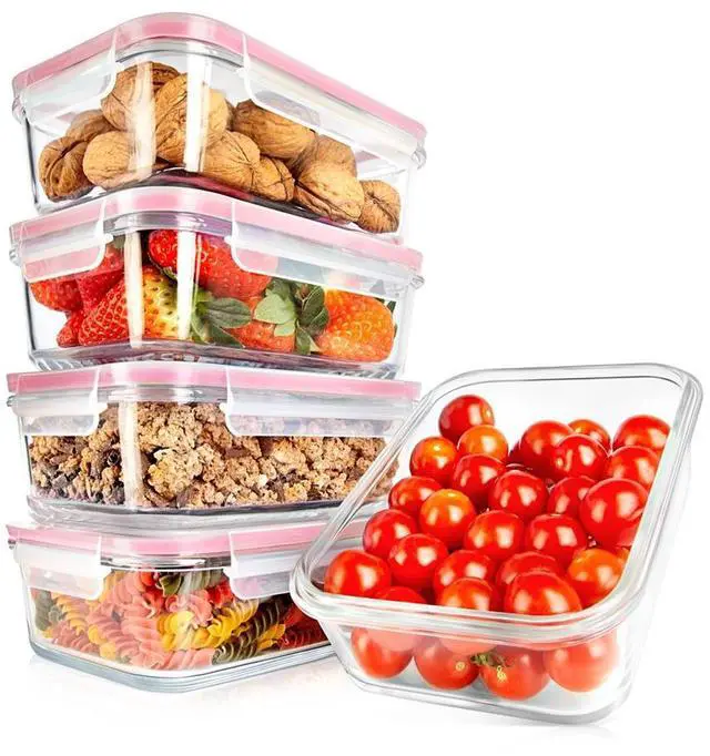 Main image of NutriChef 10-Piece High Borosilicate Glass Food Storage Containers Set with Airtight Locking Lids, 30oz, Microwave, Oven, Freezer Safe - NCCLX5R9