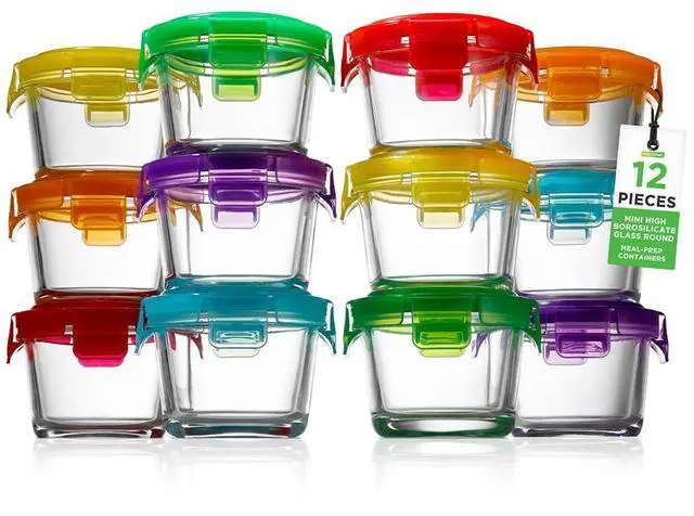 Main image of NutriChef Glass Round Meal-Prep Containers, 12 Pcs, 4.48oz with Airtight Locking Lid, High Borosilicate Glass, Freezer to Oven Safe - NCGLBAB