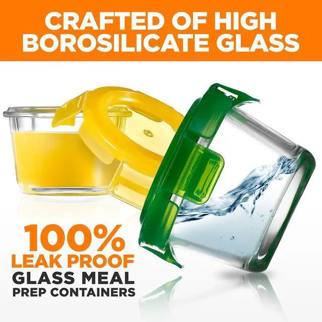 Alt view image 4 of 7 - NutriChef Glass Round Meal-Prep Containers, 12 Pcs, 4.48oz with Airtight Locking Lid, High Borosilicate Glass, Freezer to Oven Safe - NCGLBAB