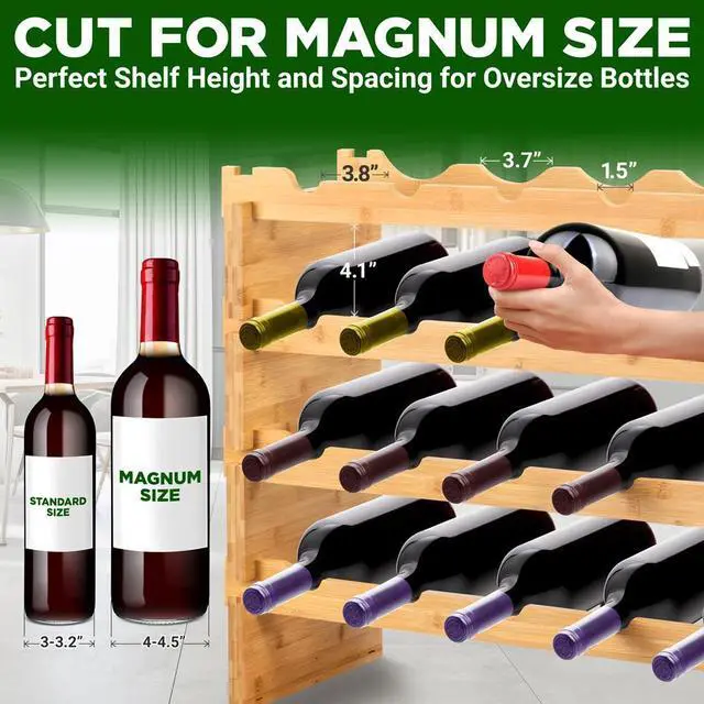 Alt view image 2 of 7 - NutriChef 4-Tier Bamboo Stackable Wine Rack with 24 Bottle Capacity, Free-Standing Modular Display Shelves, Wobble-Free, Natural Finish - SLWMDMG90