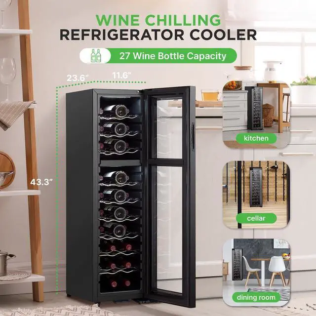 Alt view image 7 of 7 - NutriChef Wine Chilling Refrigerator Cooler, 27-Bottle Capacity, Compressor Fan Cooling, Digital Touch Control, Glass Door - PKCWCDS275