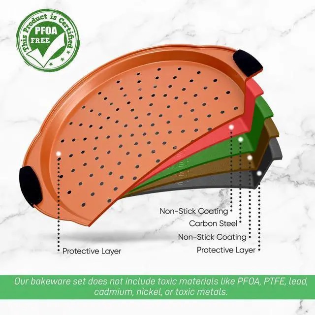 Alt view image 2 of 6 - NutriChef Non-Stick Pizza Pan, Flexible Carbon Steel with Black Silicone Handles, Copper Silicone Coating, 14.6'' x 13'' x 0.79'' - BKNCSBS52SPIZZAP