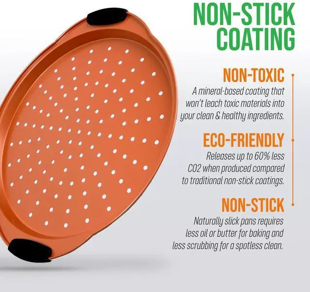 Alt view image 5 of 6 - NutriChef Non-Stick Pizza Pan, Flexible Carbon Steel with Black Silicone Handles, Copper Silicone Coating, 14.6'' x 13'' x 0.79'' - BKNCSBS52SPIZZAP
