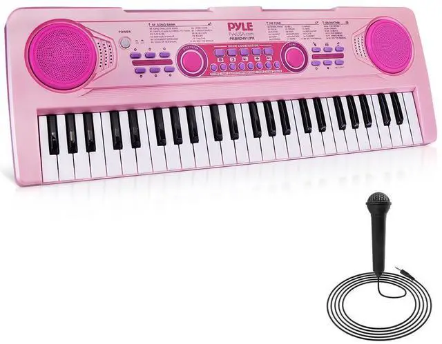 Main image of Pyle Portable Kids Piano Keyboard & Mic Kit, 49-Key Electronic Piano with Built-In Rechargeable Battery, Wired Microphone & Smart Teaching Function - PKBRD4912PK