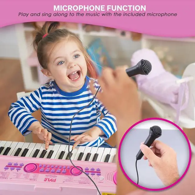 Alt view image 7 of 7 - Pyle Portable Kids Piano Keyboard & Mic Kit, 49-Key Electronic Piano with Built-In Rechargeable Battery, Wired Microphone & Smart Teaching Function - PKBRD4912PK