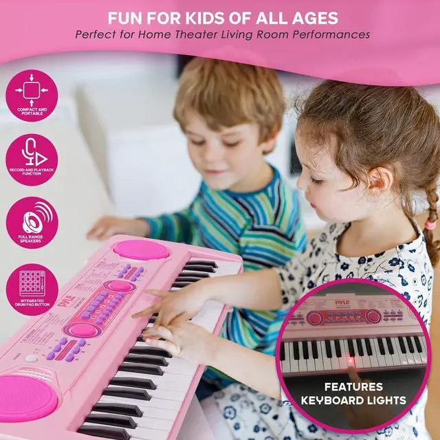 Alt view image 6 of 7 - Pyle Portable Kids Piano Keyboard & Mic Kit, 49-Key Electronic Piano with Built-In Rechargeable Battery, Wired Microphone & Smart Teaching Function - PKBRD4912PK