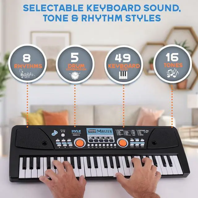 Alt view image 3 of 7 - Pyle 49-Key Portable Piano Keyboard & Wired Microphone, Rechargeable Battery, 2-in-1 Karaoke Function, Digital Music Keyboard - PKBRD4113