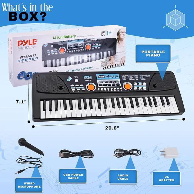 Alt view image 7 of 7 - Pyle 49-Key Portable Piano Keyboard & Wired Microphone, Rechargeable Battery, 2-in-1 Karaoke Function, Digital Music Keyboard - PKBRD4113