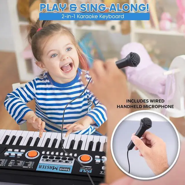 Alt view image 6 of 7 - Pyle 49-Key Portable Piano Keyboard & Wired Microphone, Rechargeable Battery, 2-in-1 Karaoke Function, Digital Music Keyboard - PKBRD4113