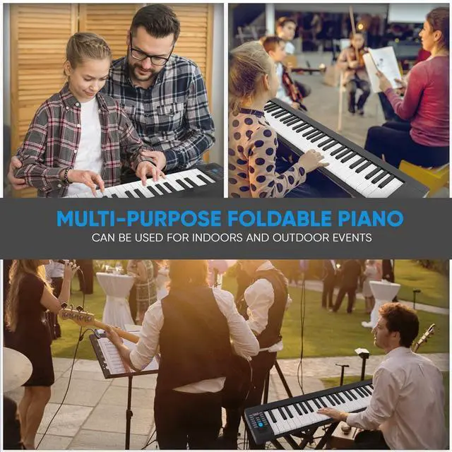 Alt view image 3 of 7 - Pyle Portable Foldable Piano Keyboard, 88 Keys, Bluetooth MIDI, 129 Tones, Record & Playback, with Built-In Stereo Speakers, Sustain Pedal, & Bag - PKBRD8100