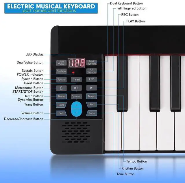 Alt view image 4 of 7 - Pyle Portable Foldable Piano Keyboard, 88 Keys, Bluetooth MIDI, 129 Tones, Record & Playback, with Built-In Stereo Speakers, Sustain Pedal, & Bag - PKBRD8100