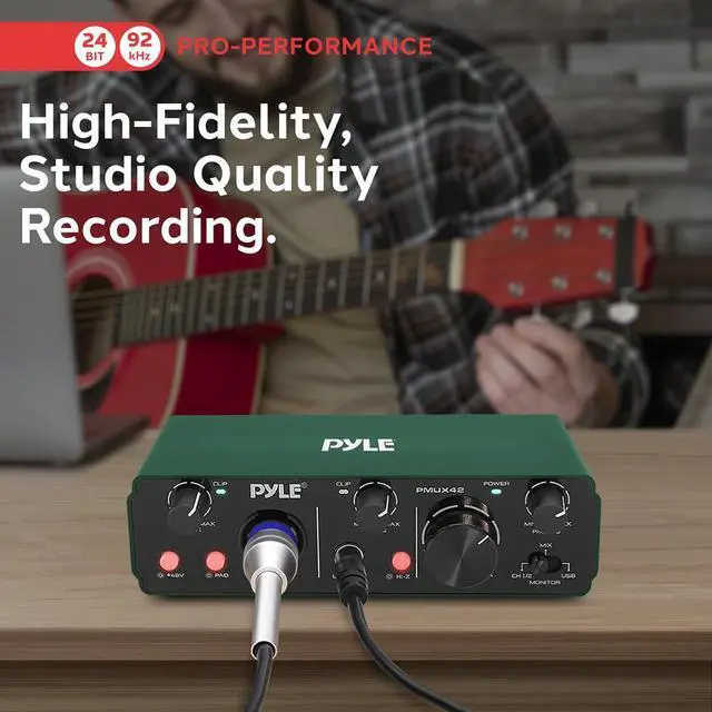 Alt view image 4 of 7 - Pyle USB/ASIO Audio Interface for Recording, Songwriting, Streaming, and Podcasting - 2IN/2OUT 24bit/192kHz Podcaster (Brunswick Green)
