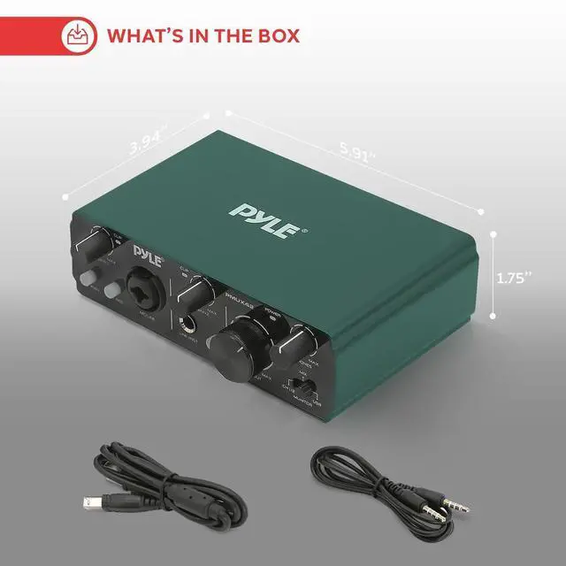 Alt view image 2 of 7 - Pyle USB/ASIO Audio Interface for Recording, Songwriting, Streaming, and Podcasting - 2IN/2OUT 24bit/192kHz Podcaster (Brunswick Green)