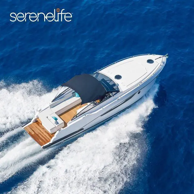 Alt view image 4 of 7 - SereneLife 3 Bow Bimini Top, Navy Blue, Marine-Grade 600D Polyester Canvas, Aluminum Frame, 72'' x 54-60'' x 46'', Includes Storage Boot and Rear Support Poles