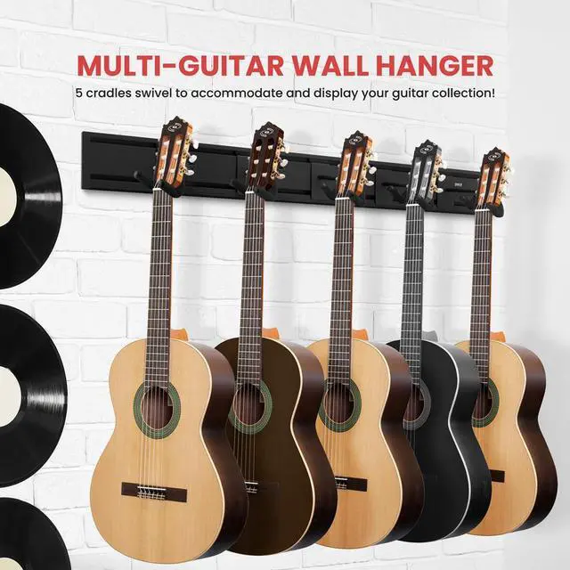 Alt view image 5 of 7 - Pyle Guitar Keeper Bundle - 5 Adjustable Guitar Hangers and Guitar Wall Mount Bracket Holders for Acoustic and Electric Guitars