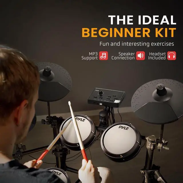 Alt view image 5 of 7 - Pyle Professional Electronic Drum Set, 180 Sound Styles, USB MIDI, Drum Pads with Hi-Hat, Tom-Tom, Snare, Bass Drums, and Cymbals, Includes Foot Pedals, Throne, and Headphones - PEDKITPRO62