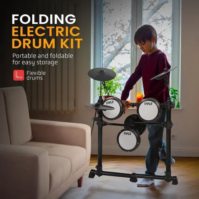 Alt view image 6 of 7 - Pyle Professional Electronic Drum Set, 180 Sound Styles, USB MIDI, Drum Pads with Hi-Hat, Tom-Tom, Snare, Bass Drums, and Cymbals, Includes Foot Pedals, Throne, and Headphones - PEDKITPRO62