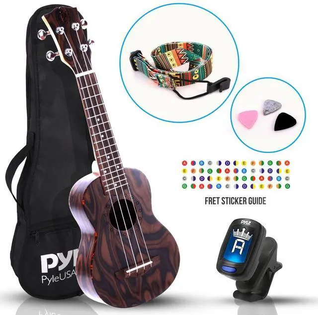 Main image of Pyle 21" Inch Soprano Ukulele Kit with Digital Tuner, Strap, 3 Felt Picks, Finger Guide, and Gig Bag