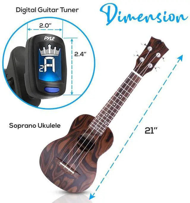 Alt view image 2 of 7 - Pyle 21" Inch Soprano Ukulele Kit with Digital Tuner, Strap, 3 Felt Picks, Finger Guide, and Gig Bag
