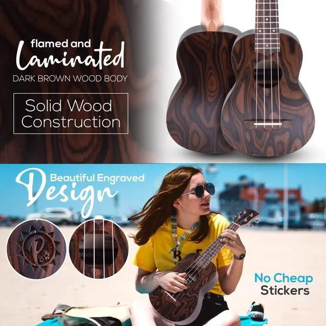 Alt view image 6 of 7 - Pyle 21" Inch Soprano Ukulele Kit with Digital Tuner, Strap, 3 Felt Picks, Finger Guide, and Gig Bag