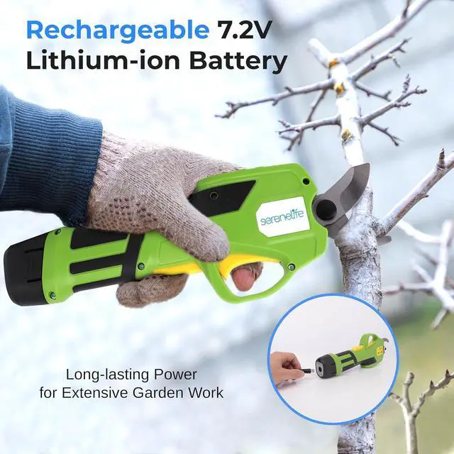 Alt view image 3 of 7 - SereneLife Cordless Lithium Pruner with Telescopic Handle, 7.2V Lithium-Ion Battery, Ideal for Bushes, Roses, Woody Stems, and Branches