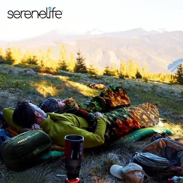 Alt view image 5 of 7 - SereneLife Double Sleeping Bag with Two Pillows, Lightweight & Waterproof, For Camping, Backpacking, Hiking, Includes Carrying Bag  Camouflage