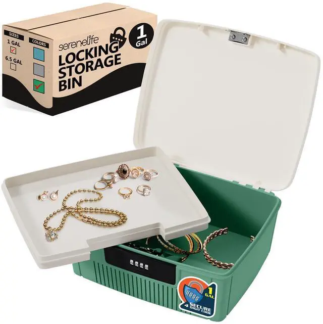 Main image of SereneLife 2-Gallon Locking Storage Bin with Combination Lock - Green