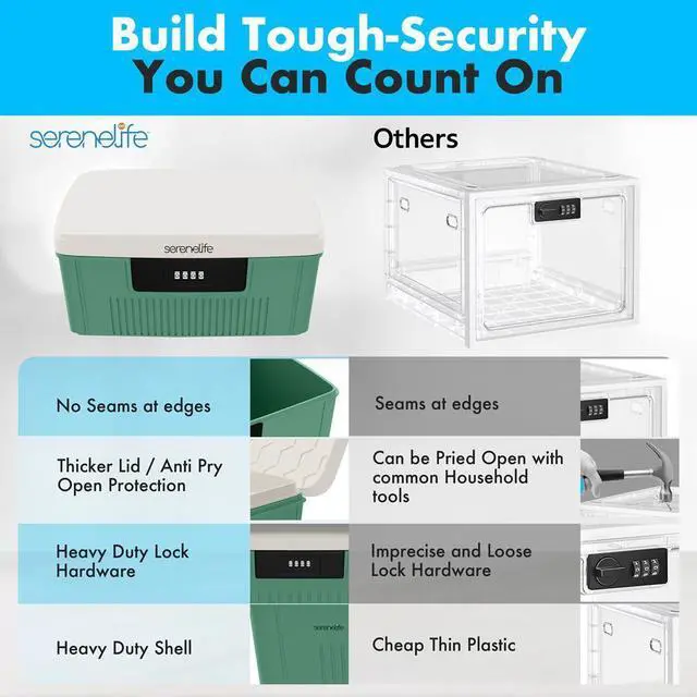 Alt view image 5 of 7 - SereneLife 2-Gallon Locking Storage Bin with Combination Lock - Green