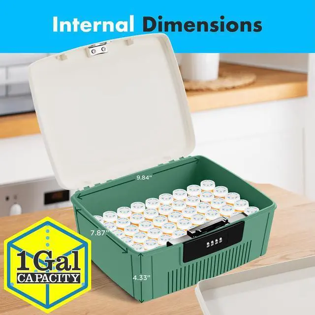 Alt view image 7 of 7 - SereneLife 2-Gallon Locking Storage Bin with Combination Lock - Green