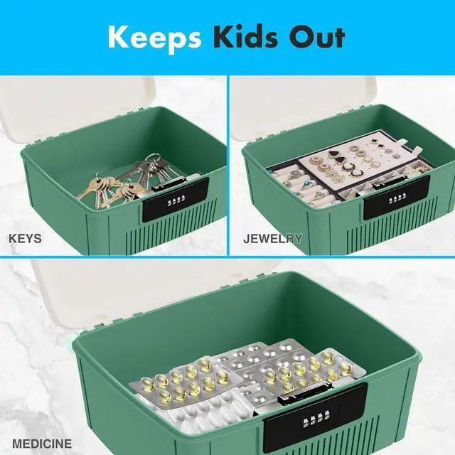 Alt view image 4 of 7 - SereneLife 2-Gallon Locking Storage Bin with Combination Lock - Green