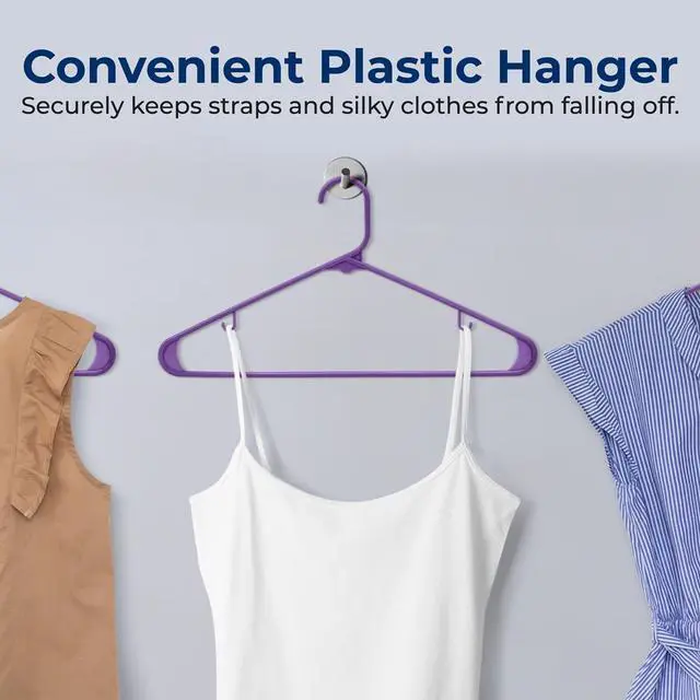 Alt view image 7 of 7 - SereneLife 30-Pack Plastic Non-Slip Hangers with 360° Swivel Hook - Purple