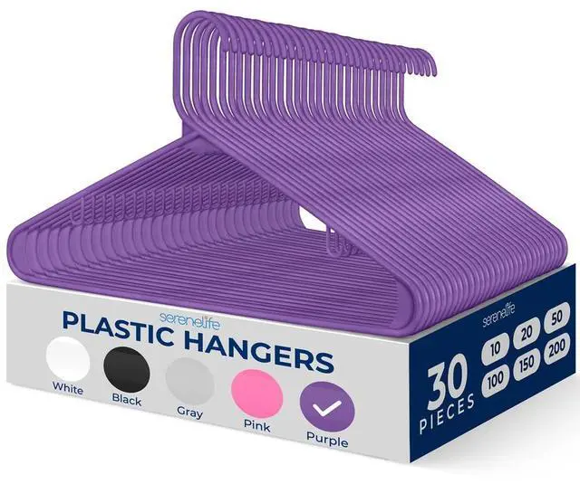 Main image of SereneLife 30-Pack Plastic Non-Slip Hangers with 360° Swivel Hook - Purple