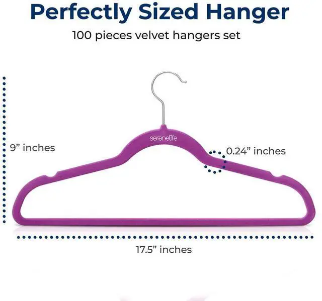 Alt view image 6 of 7 - SereneLife 100-Pack Velvet Non-Slip Hangers with 360° Swivel Hook - Purple