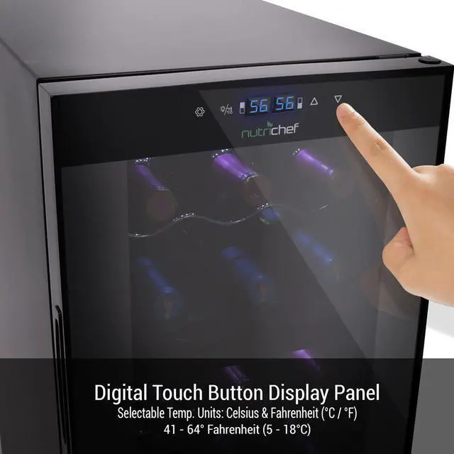 Alt view image 5 of 7 - NutriChef Dual-Zone Wine Chilling Refrigerator Cellar - Digital Touch Control, 18 Bottle Capacity, Compressor Fan Cooling