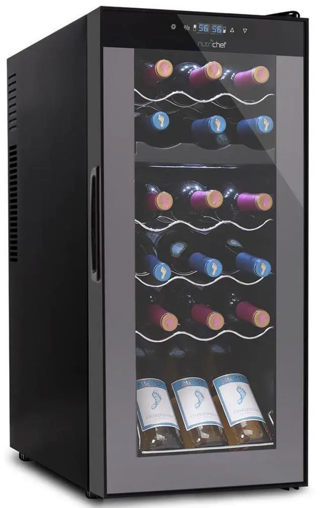 Main image of NutriChef Dual-Zone Wine Chilling Refrigerator Cellar - Digital Touch Control, 18 Bottle Capacity, Compressor Fan Cooling