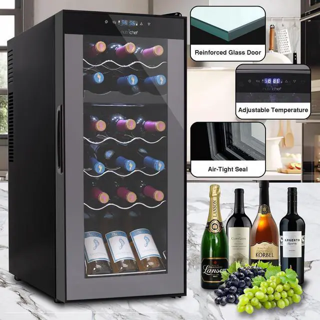 Alt view image 2 of 7 - NutriChef Dual-Zone Wine Chilling Refrigerator Cellar - Digital Touch Control, 18 Bottle Capacity, Compressor Fan Cooling