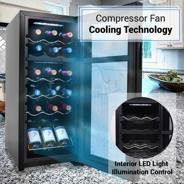 Alt view image 6 of 7 - NutriChef Dual-Zone Wine Chilling Refrigerator Cellar - Digital Touch Control, 18 Bottle Capacity, Compressor Fan Cooling
