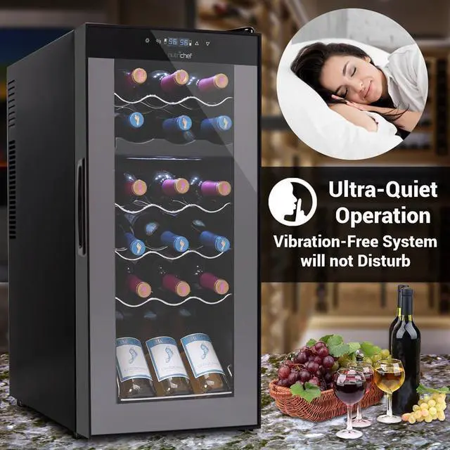 Alt view image 3 of 7 - NutriChef Dual-Zone Wine Chilling Refrigerator Cellar - Digital Touch Control, 18 Bottle Capacity, Compressor Fan Cooling