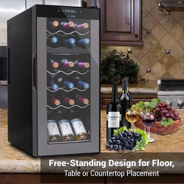 Alt view image 7 of 7 - NutriChef Dual-Zone Wine Chilling Refrigerator Cellar - Digital Touch Control, 18 Bottle Capacity, Compressor Fan Cooling