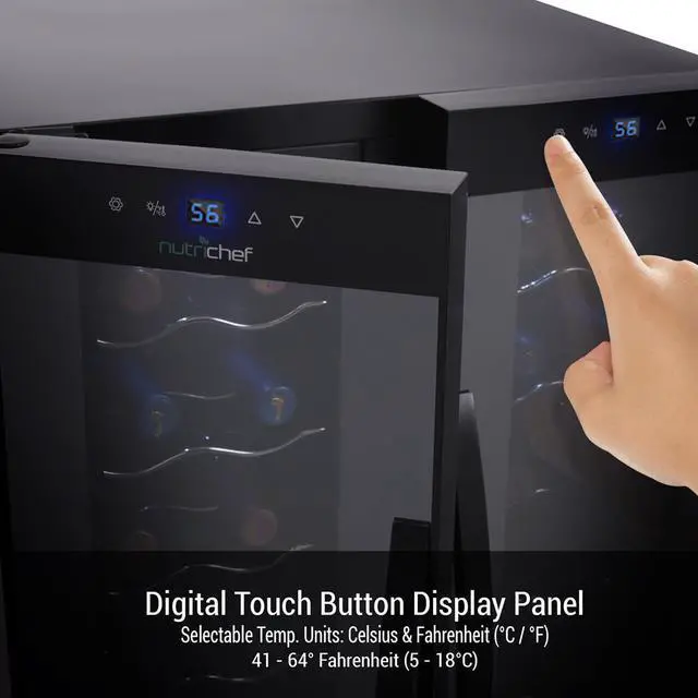 Alt view image 3 of 6 - NutriChef Dual-Zone Wine Chilling Refrigerator Cellar - Digital Touch Control, 24 Bottle Capacity, Compressor Fan Cooling