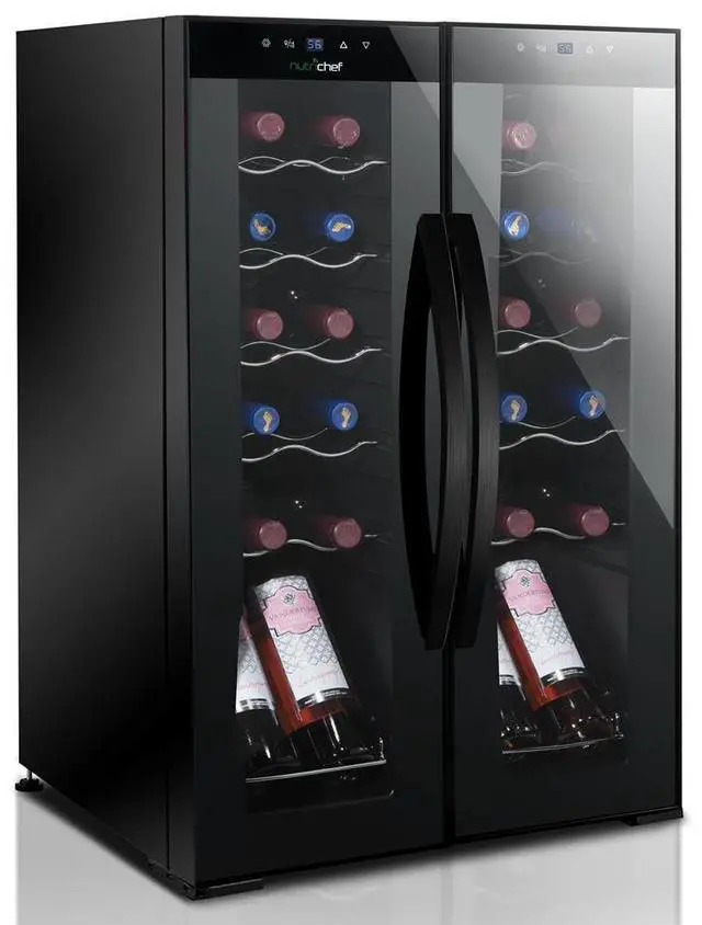 Alt view image 6 of 6 - NutriChef Dual-Zone Wine Chilling Refrigerator Cellar - Digital Touch Control, 24 Bottle Capacity, Compressor Fan Cooling