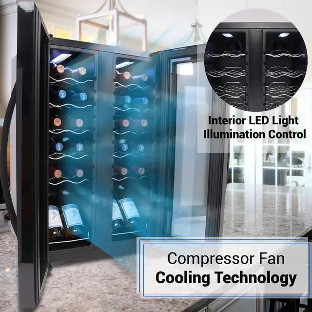 Alt view image 2 of 6 - NutriChef Dual-Zone Wine Chilling Refrigerator Cellar - Digital Touch Control, 24 Bottle Capacity, Compressor Fan Cooling