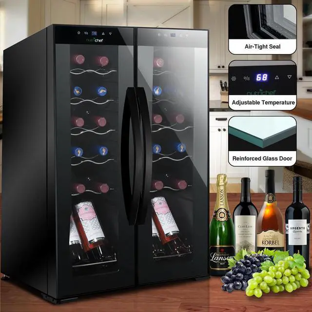 Alt view image 5 of 6 - NutriChef Dual-Zone Wine Chilling Refrigerator Cellar - Digital Touch Control, 24 Bottle Capacity, Compressor Fan Cooling
