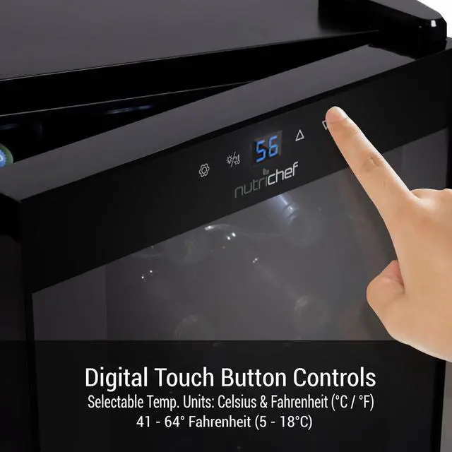 Alt view image 5 of 7 - NutriChef Wine Chilling Refrigerator Cellar - Digital Touch Control, 18 Bottle Capacity, Compressor Fan Cooling