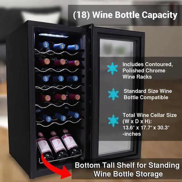 Alt view image 2 of 7 - NutriChef Wine Chilling Refrigerator Cellar - Digital Touch Control, 18 Bottle Capacity, Compressor Fan Cooling