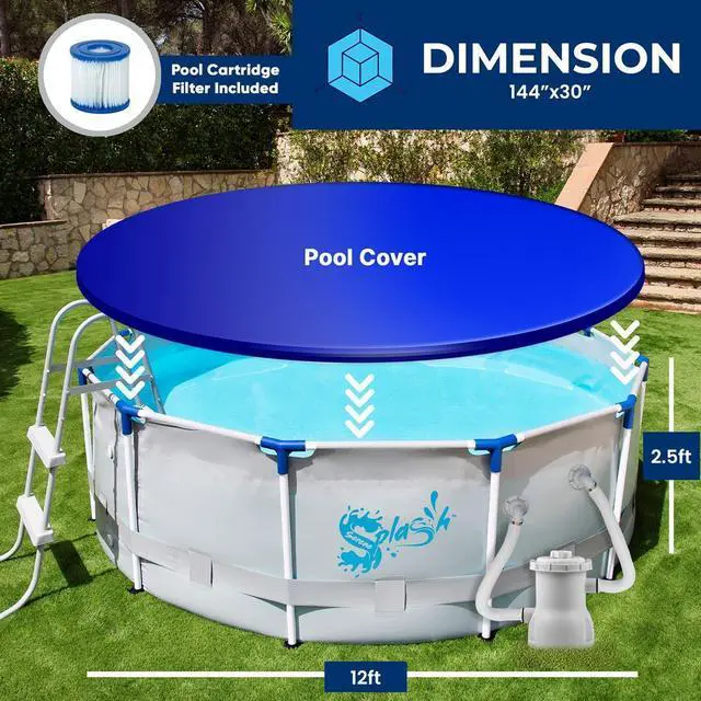 Alt view image 4 of 7 - SereneLife Round Metal Frame Pool Set - Above Ground Swimming Pool, 6503L Capacity, Fast Setup